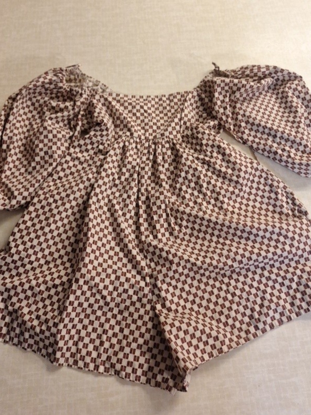 Abercrombie & Fitch Brown Check Puff-Sleeve Peasant Blouse